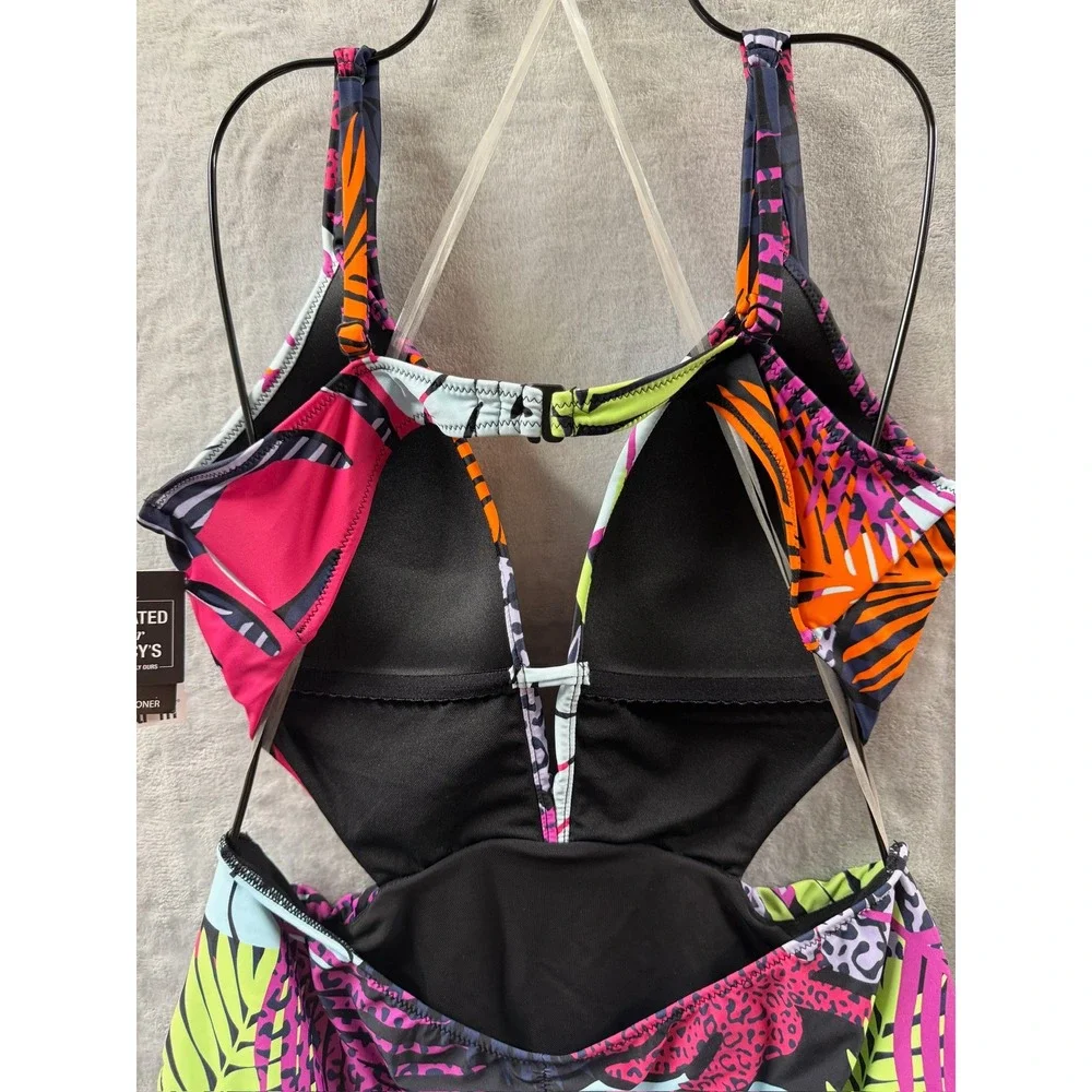 Bar III Womens Tropical Leopard Print Monokini Swimsuit Multicolor Sz XL NWT $94